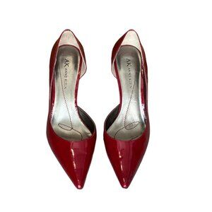 Anne Klein Red Patent Leather Pointed Toe Pumps Classic KittenHeel Comfort Pumps